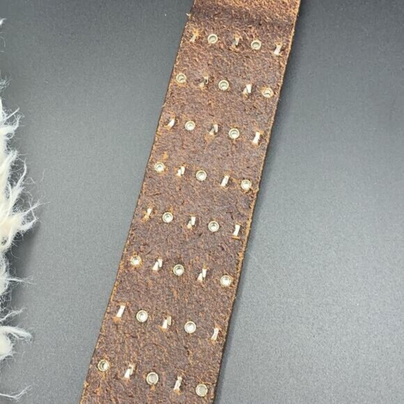 Faux Leather Rhinestone Brass Buckle Belt - Picture 4 of 4